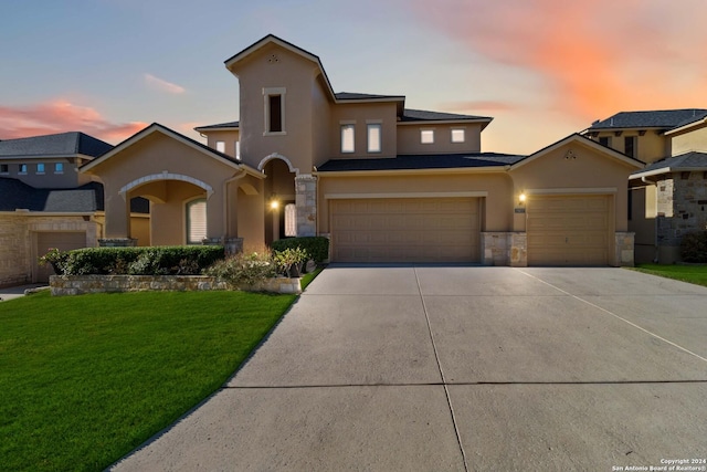 2922 Kentucky Oaks, San Antonio, TX 78259 - view of front of property featuring stone siding, stucco siding, a front yard, and driveway