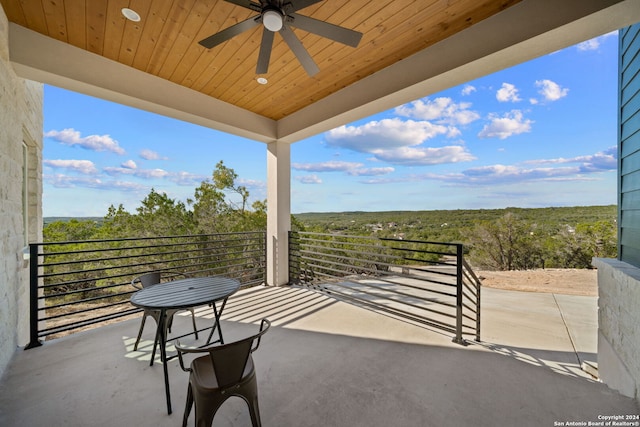 view of patio / terrace with ceiling fan and a balcony