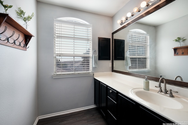 bathroom featuring hardwood / wood-style floors and vanity