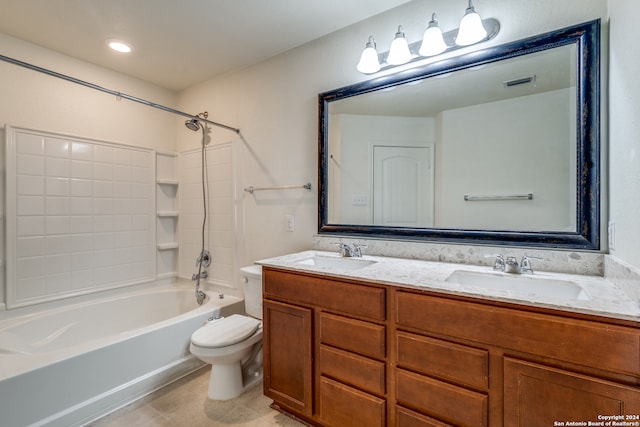 full bathroom with vanity, shower / washtub combination, and toilet