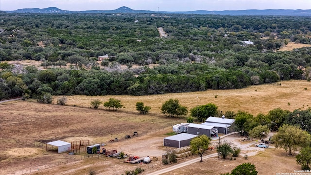 birds eye view of property with a mountain view and a rural view