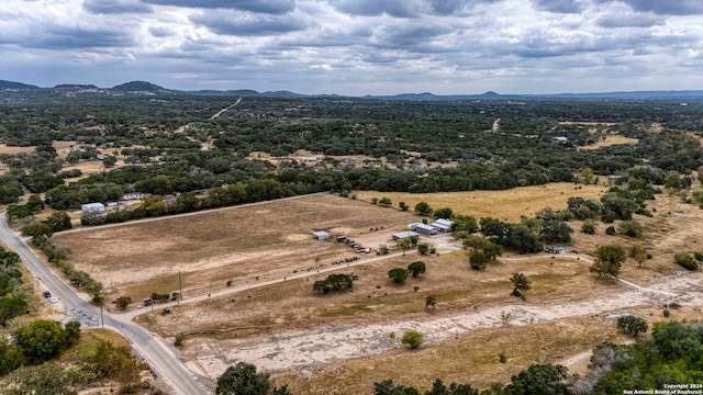 drone / aerial view featuring a mountain view