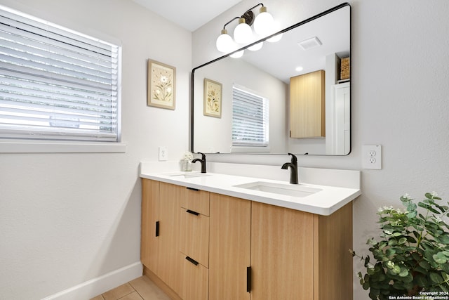 bathroom featuring vanity, tile patterned flooring, and a healthy amount of sunlight