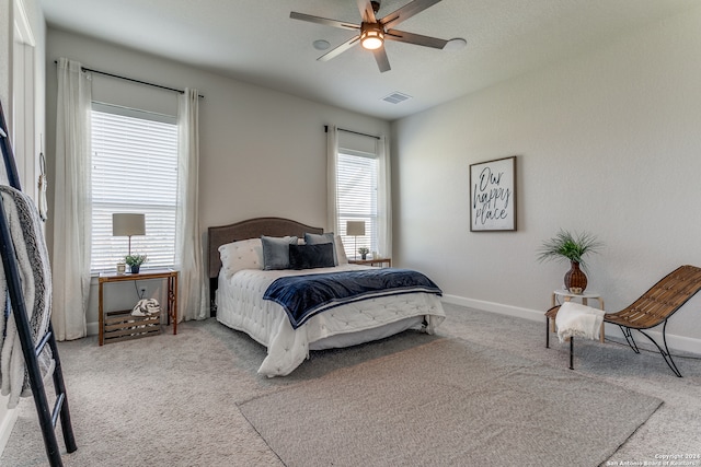 bedroom with carpet flooring and ceiling fan