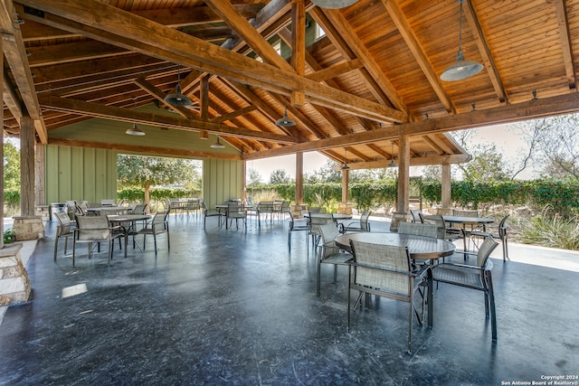 view of patio / terrace with a gazebo and ceiling fan