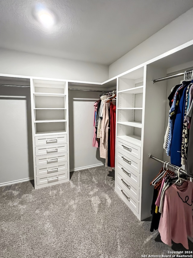 spacious closet with dark carpet