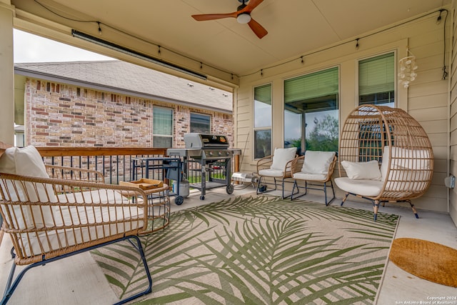 view of patio / terrace with a grill and ceiling fan