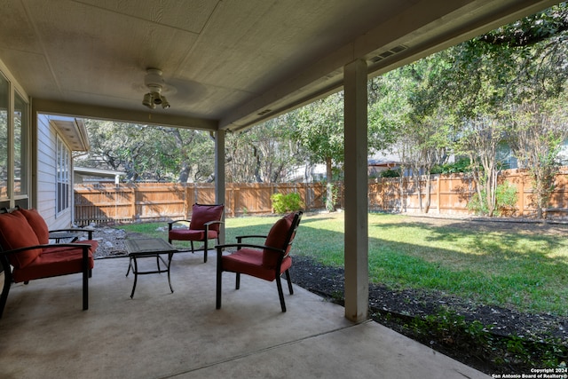 view of patio with ceiling fan