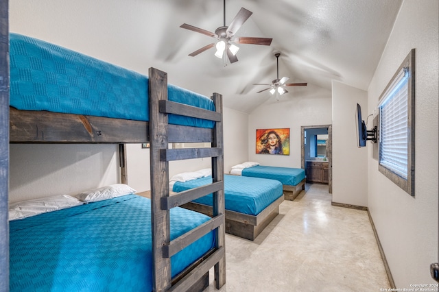 bedroom featuring lofted ceiling and ceiling fan