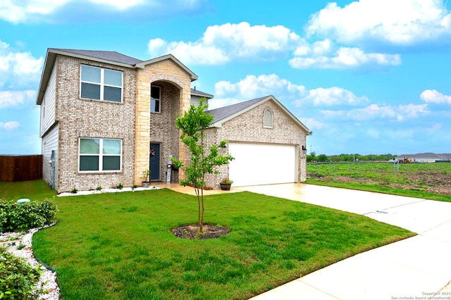 view of front facade featuring a front yard and a garage