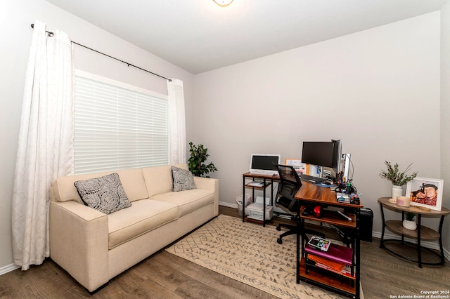 home office featuring hardwood / wood-style floors