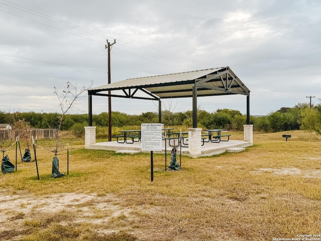 view of community featuring a gazebo and a lawn