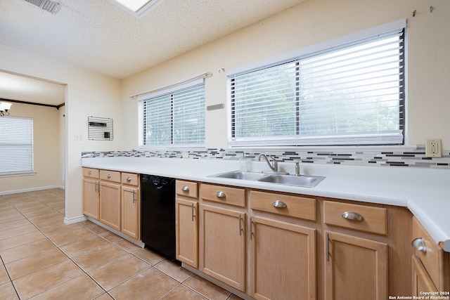 kitchen with dishwasher, decorative backsplash, a wealth of natural light, and sink