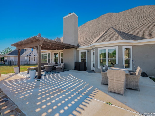 exterior space with a pergola, a patio, and an outdoor living space