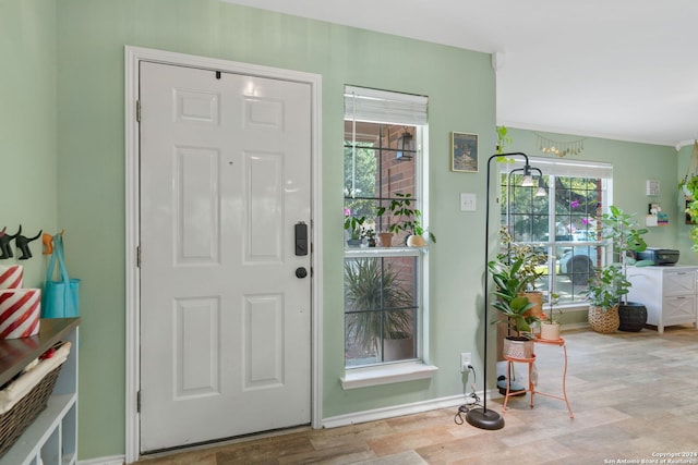 entrance foyer with light wood-type flooring