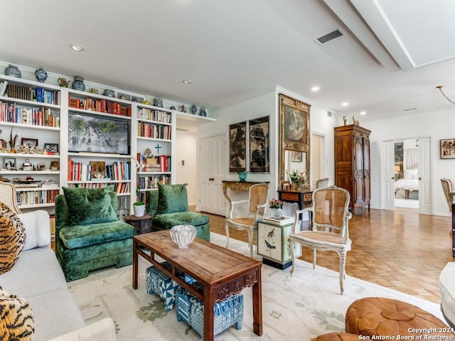 living room with light parquet flooring