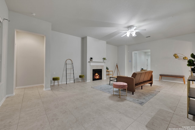 living room featuring ceiling fan