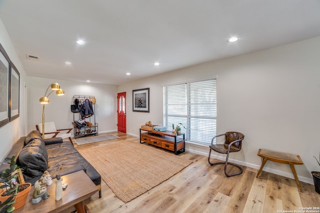 living room with light hardwood / wood-style flooring