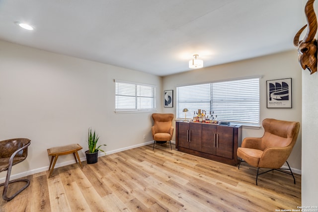 sitting room featuring light wood-type flooring