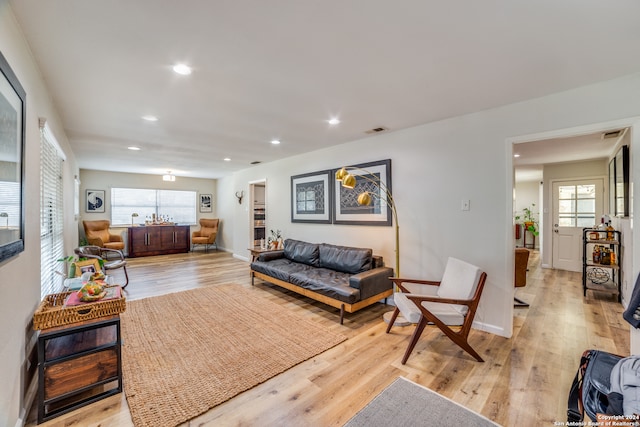 living room featuring a healthy amount of sunlight and light wood-type flooring