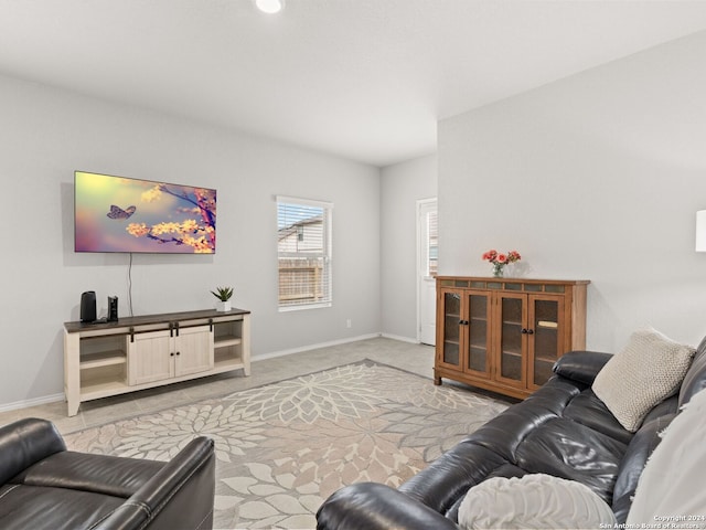 living room featuring light colored carpet