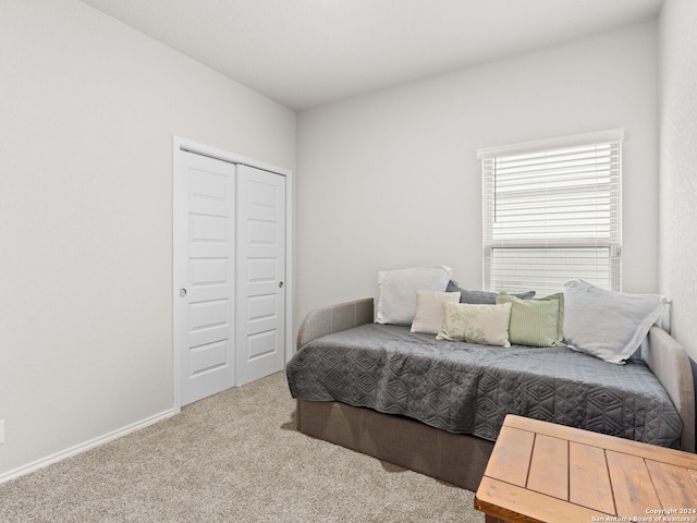 bedroom featuring a closet and carpet flooring