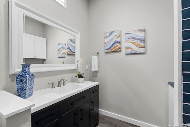 bathroom with vanity and wood-type flooring