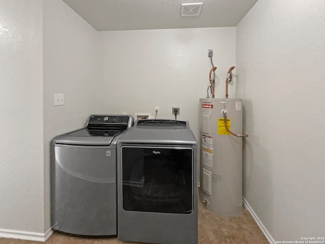 laundry area with water heater and washer and clothes dryer