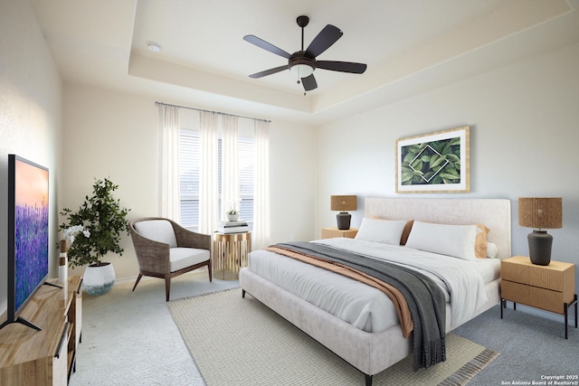 7270 Lunar Eclipse, Converse, TX 78109 - carpeted bedroom featuring a raised ceiling, ceiling fan, and baseboards