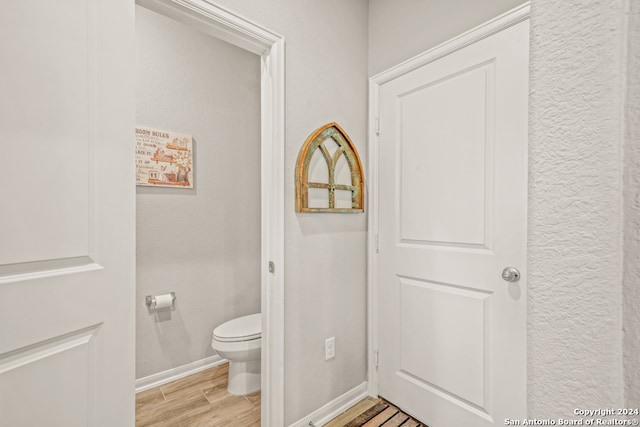 bathroom with wood-type flooring and toilet