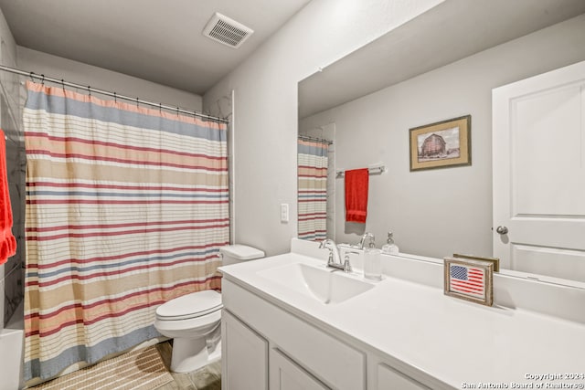 full bathroom with wood-type flooring, vanity, toilet, and shower / bath combination with curtain