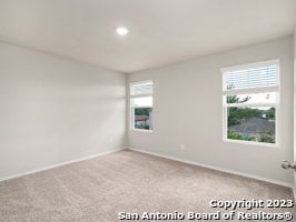 spare room featuring light carpet