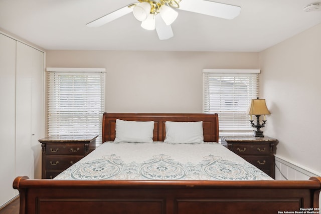 bedroom with a closet and ceiling fan