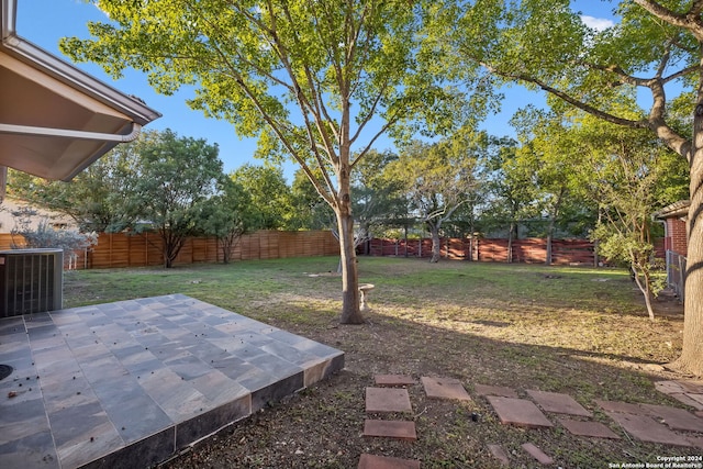 view of yard with a patio area and central air condition unit