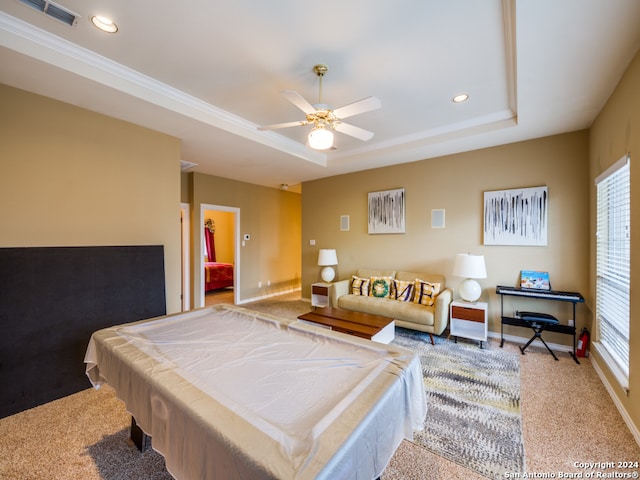 playroom featuring a wealth of natural light, ceiling fan, light carpet, and pool table