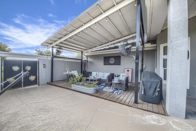 view of patio featuring grilling area and outdoor lounge area