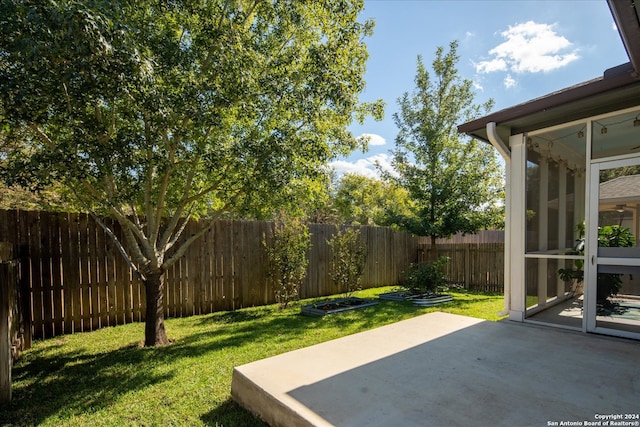 view of yard with a patio area and a sunroom