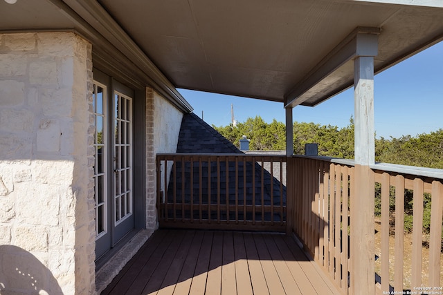 wooden terrace featuring french doors