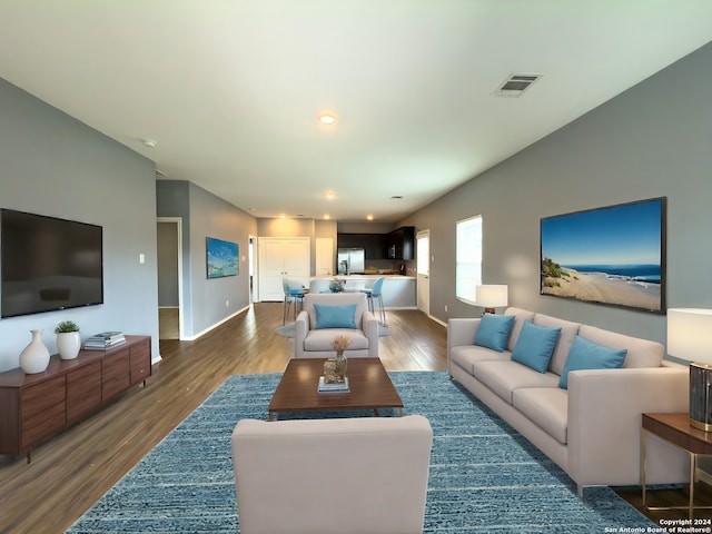 living room featuring dark hardwood / wood-style flooring