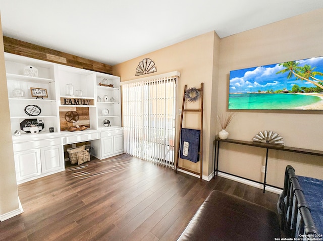 home office featuring dark wood-type flooring