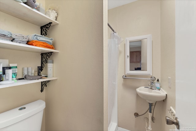 bathroom with toilet and a shower with curtain