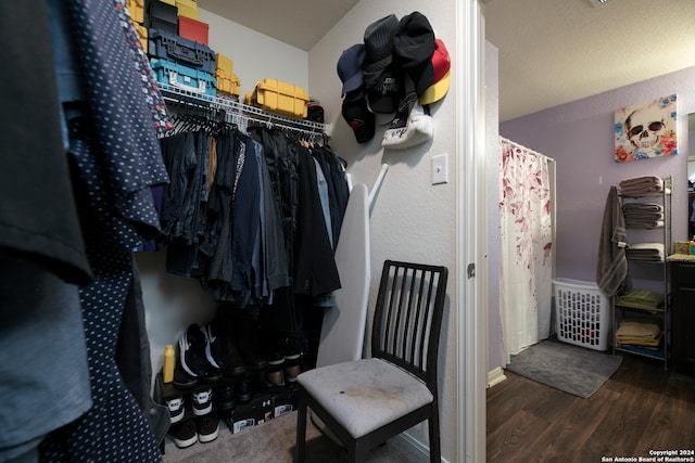 walk in closet featuring dark hardwood / wood-style flooring