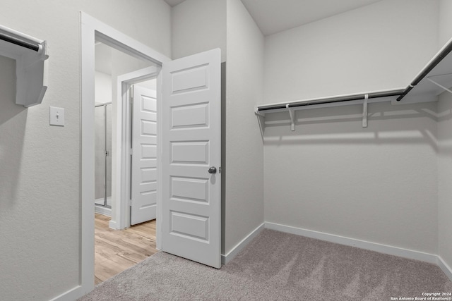 spacious closet with light colored carpet