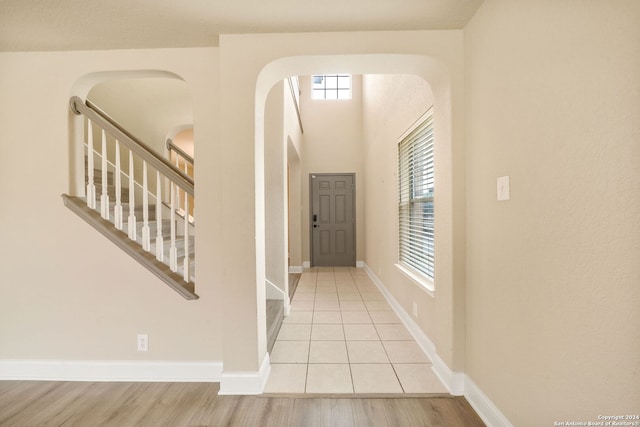 foyer with light wood-type flooring