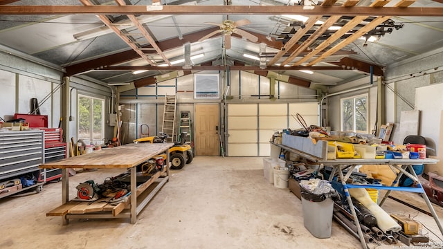 garage with ceiling fan