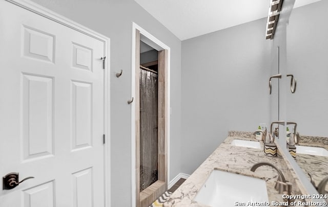 bathroom with a shower and vanity