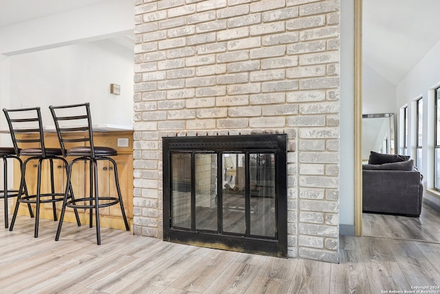 details featuring a fireplace and wood-type flooring