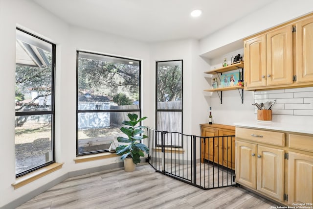 interior space featuring plenty of natural light and light hardwood / wood-style flooring