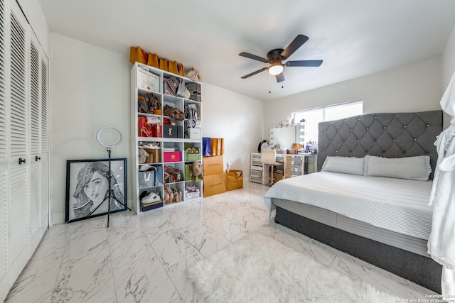 bedroom with a closet and ceiling fan