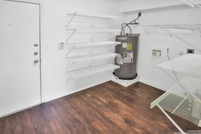 laundry area featuring washer hookup, hardwood / wood-style floors, electric water heater, and hookup for an electric dryer